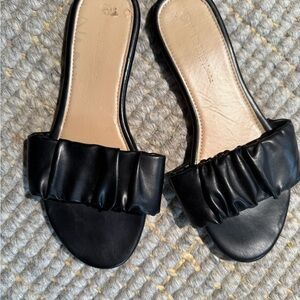 Wild Diva Black Ruffled Slide Sandals